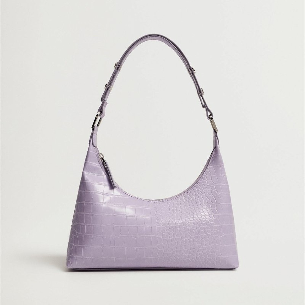 Mango Lilac Croc-Embossed Shoulder Bag